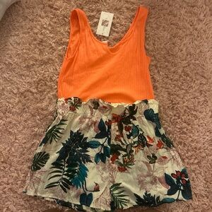 Vibrant Orange and Floral Women's Jumpsuit